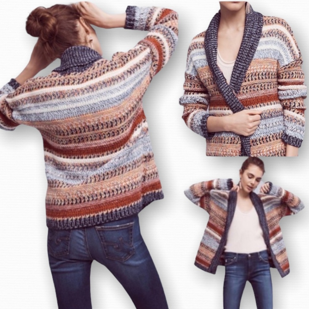 ANTHROPOLOGIE KNITTED & KNOTTED Michela Cardigan Red Motif NWT Size Small